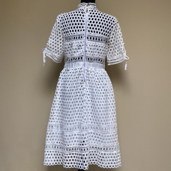 Simply Couture White Mock Neck A-line Dress with Circle Cut Out Pattern Size L - Picture 9 of 16